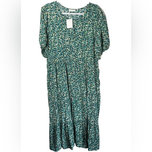 NWT A.L.C. Blue/Green Floral Feminine Puff Sleeve Button Down Maxi Size XL - Picture 1 of 8